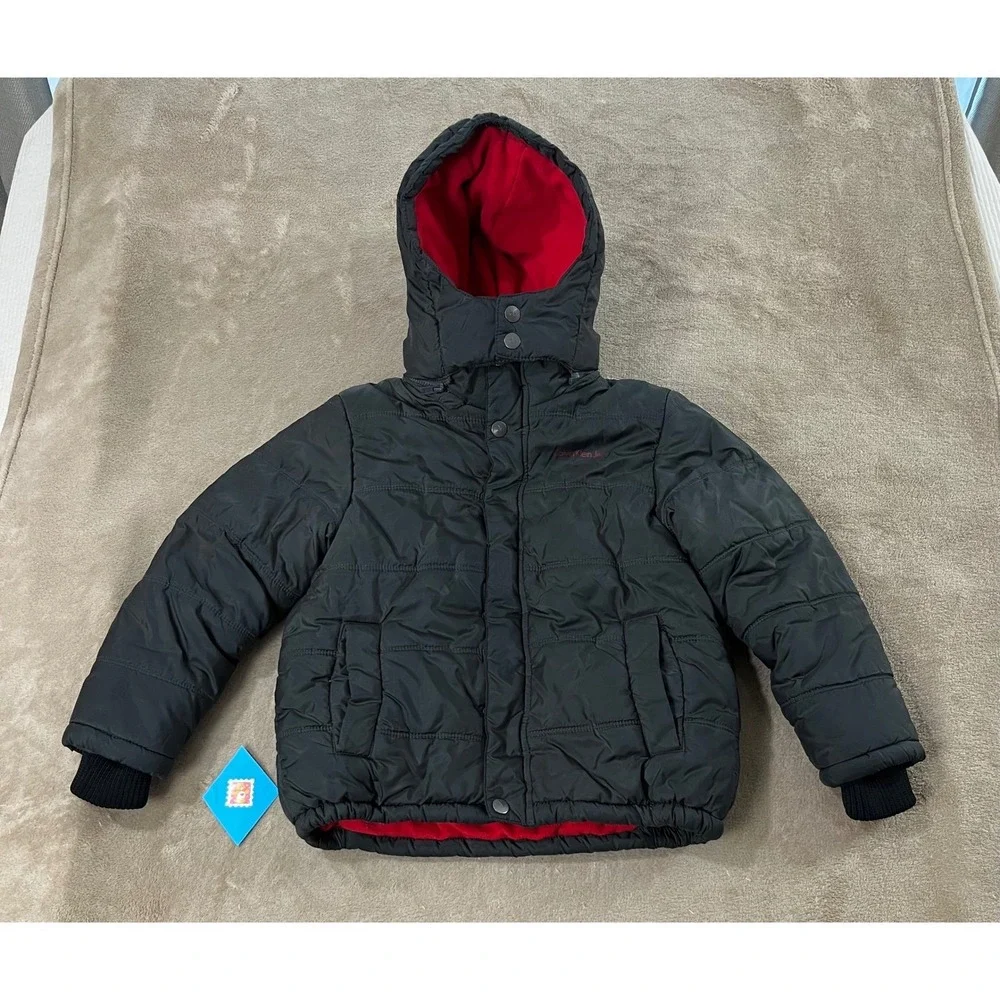 Y2K Calvin Klein Jeans Puffer Jacket Boys‎ size 7  Gray Winter Coat Hooded EUC